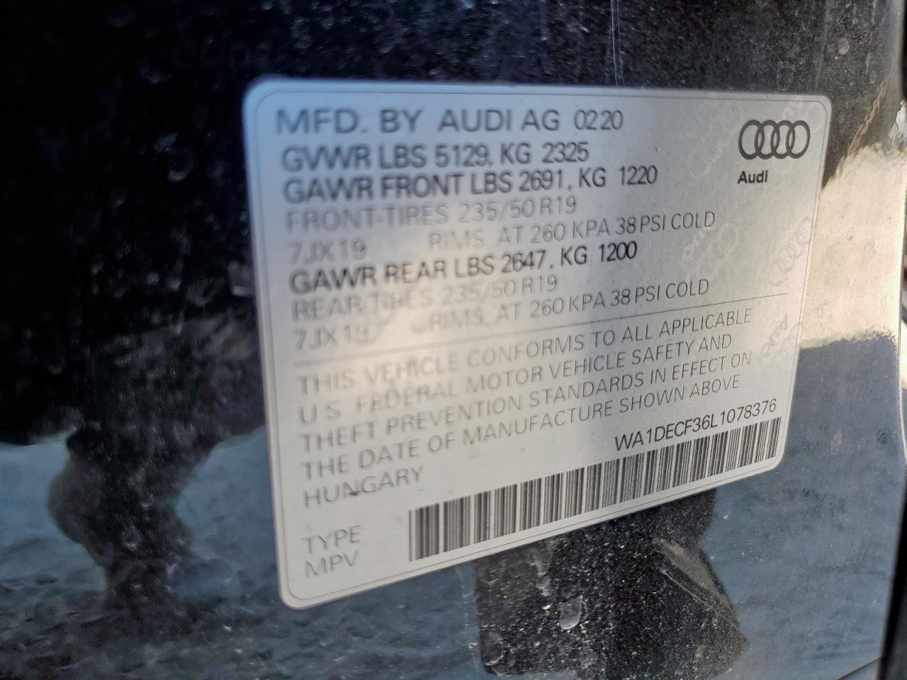 2020 Audi Q3 Premium S Line VIN: WA1DECF36L1078376 Lot: 91706875