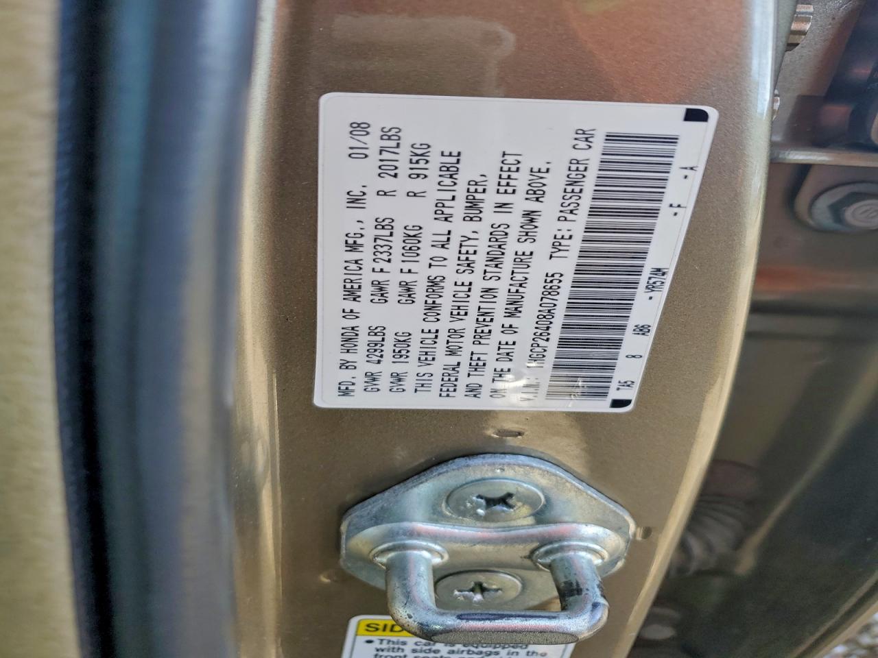 2008 Honda Accord Lxp VIN: 1HGCP26408A078655 Lot: 94186805