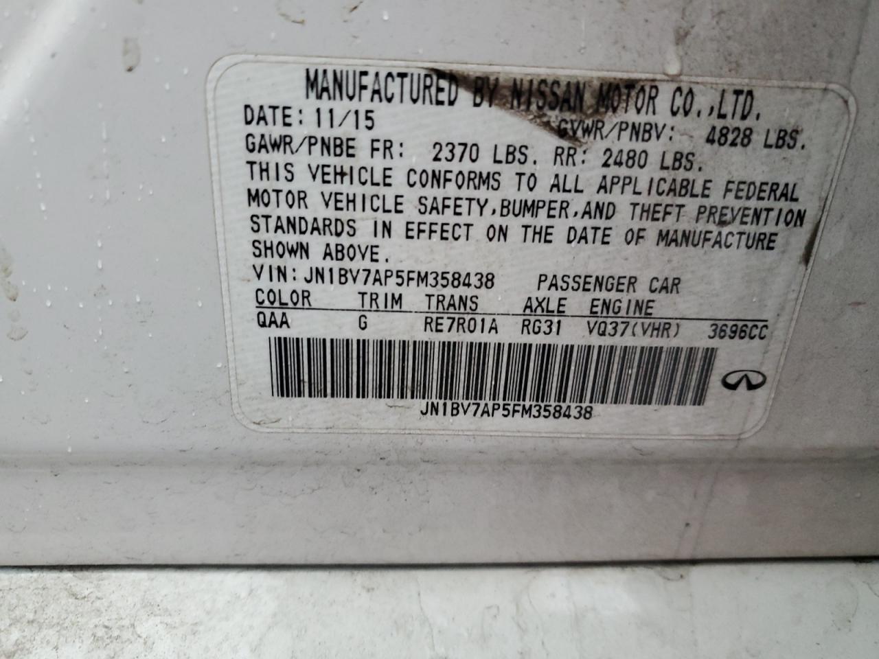 2015 Infiniti Q50 Base VIN: JN1BV7AP5FM358438 Lot: 93150935