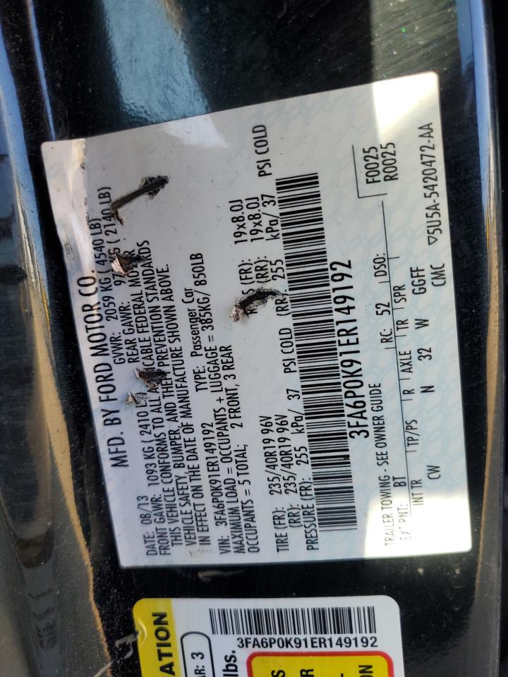 2014 Ford Fusion Titanium VIN: 3FA6P0K91ER149192 Lot: 92745705