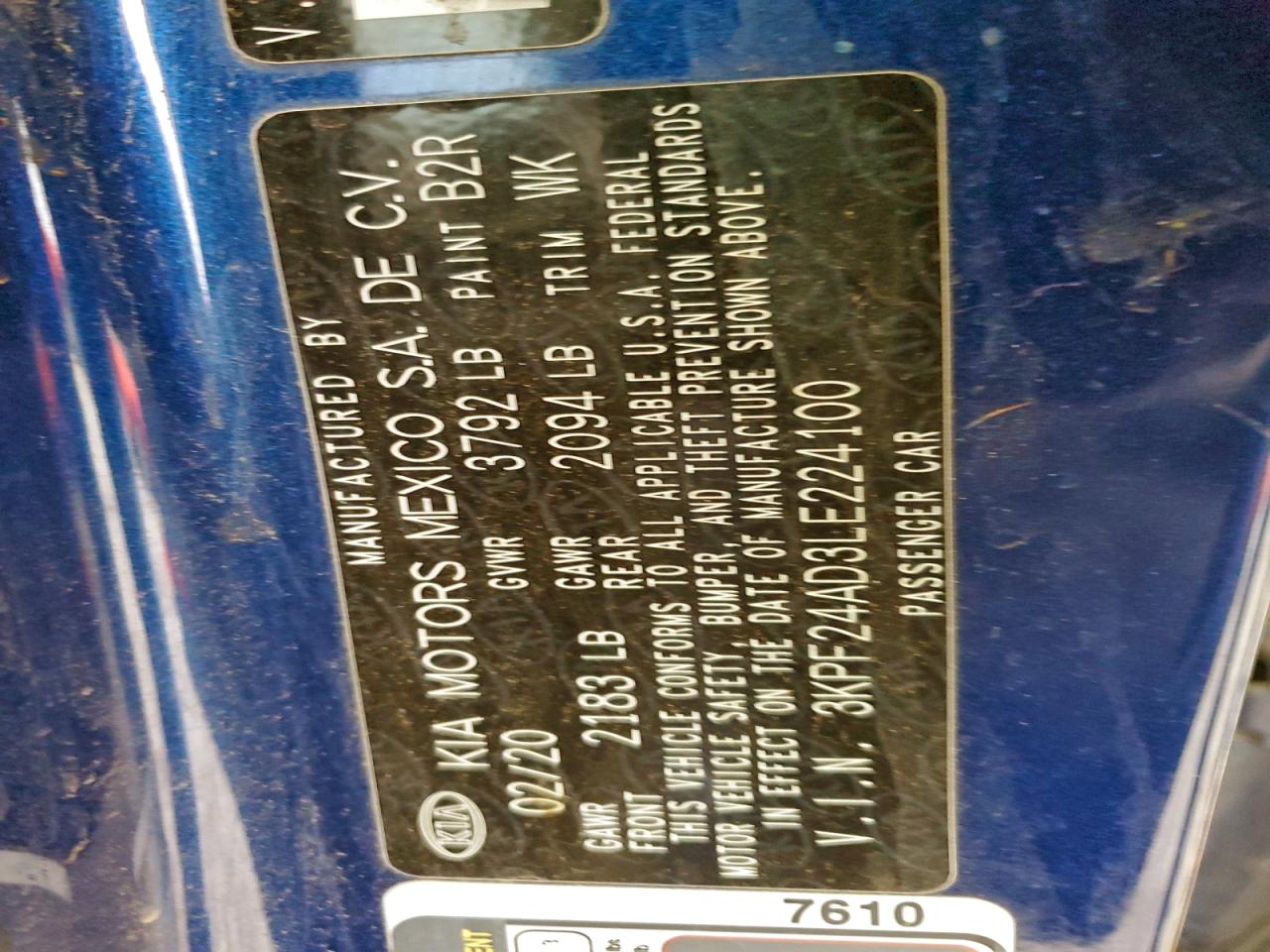 2020 Kia Forte Fe VIN: 3KPF24AD3LE224100 Lot: 94577615