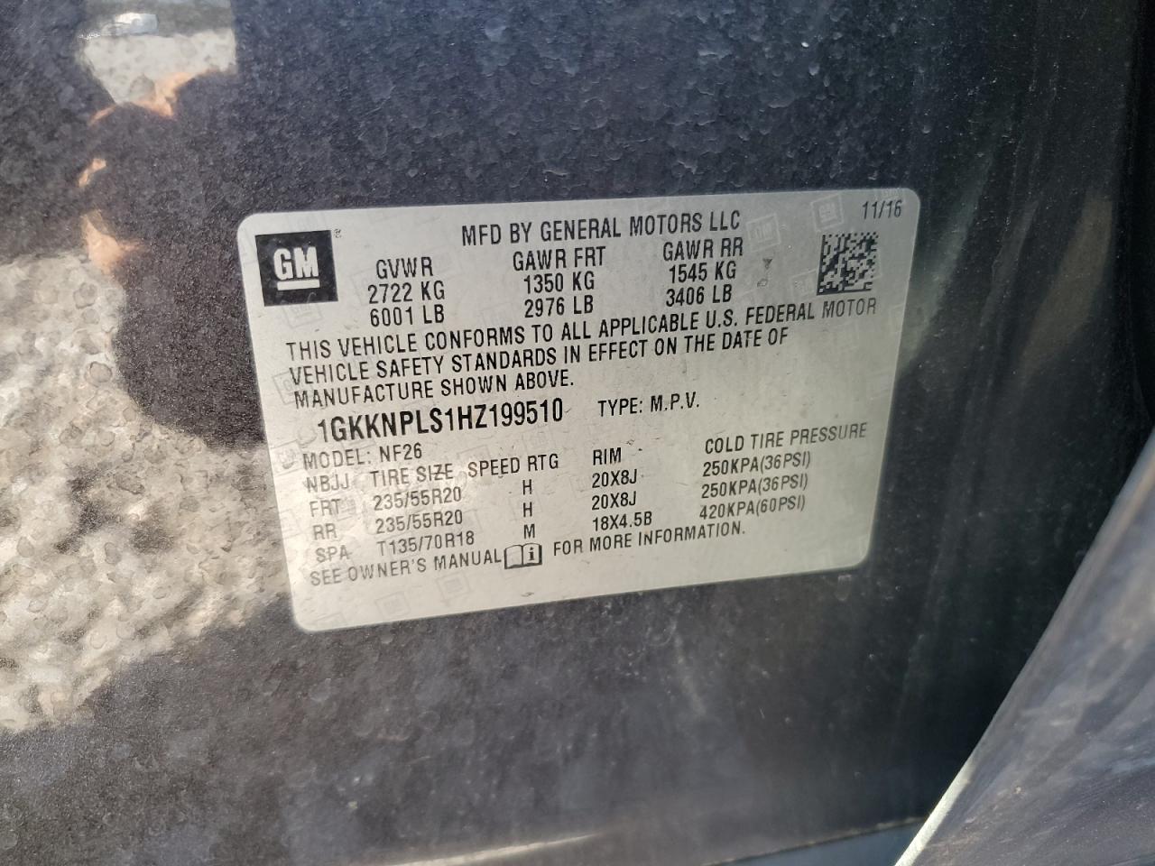 2017 GMC Acadia Denali VIN: 1GKKNPLS1HZ199510 Lot: 92005235