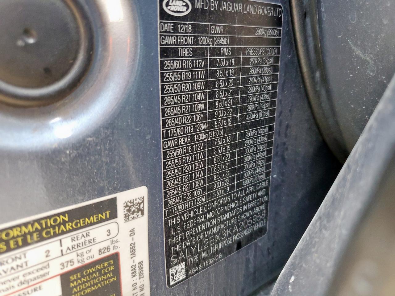 2019 Land Rover Range Rover Velar R-Dynamic Se VIN: SALYL2EX3KA205958 Lot: 93725095