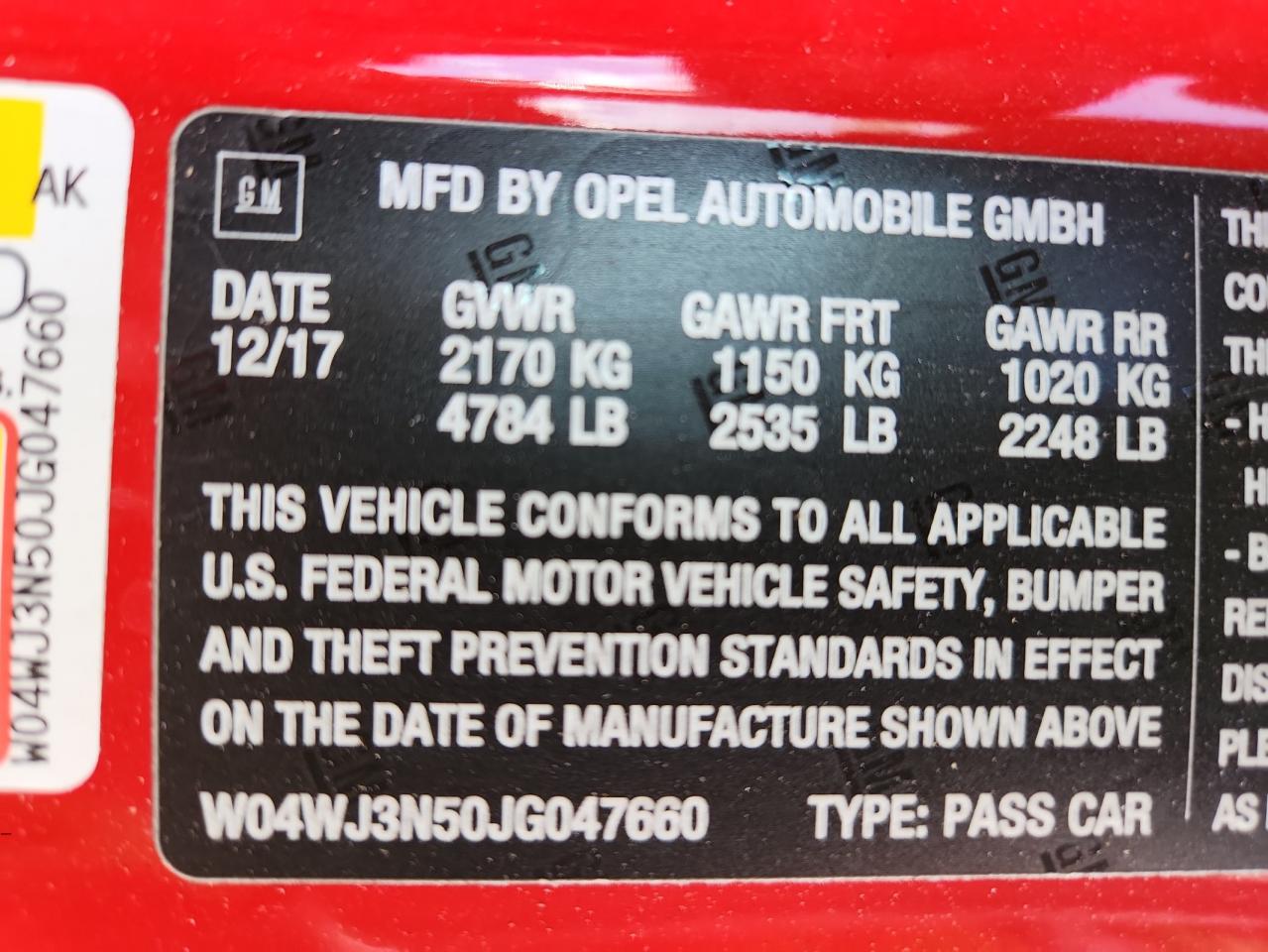 2018 Buick Cascada Sport Touring VIN: W04WJ3N50JG047660 Lot: 93139695