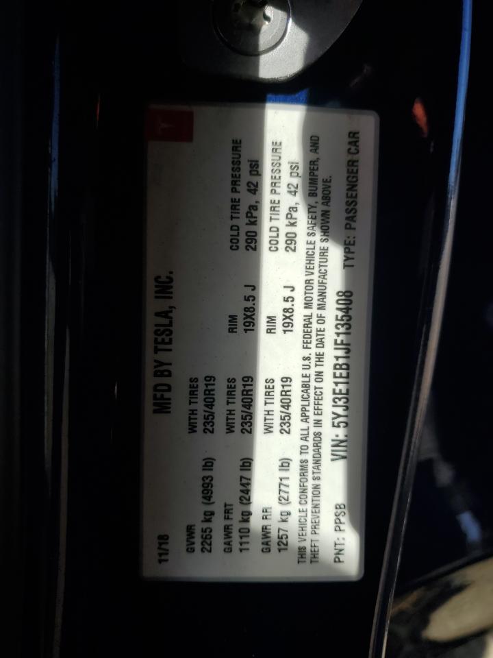 2018 Tesla Model 3 VIN: 5YJ3E1EB1JF135408 Lot: 91865715
