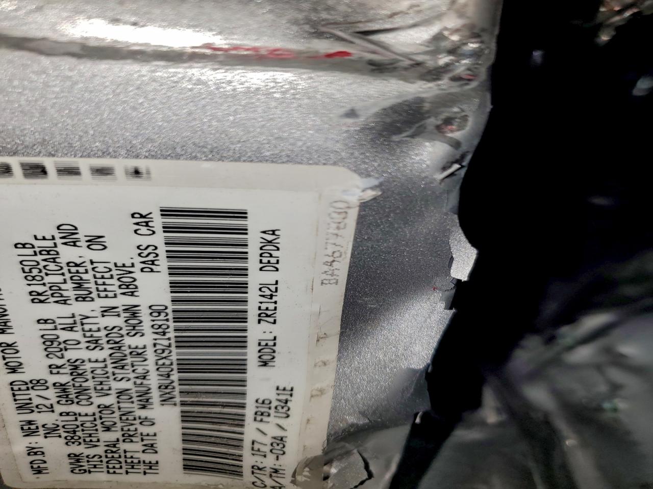 2009 Toyota Corolla Ba VIN: 148190 Lot: 95234685