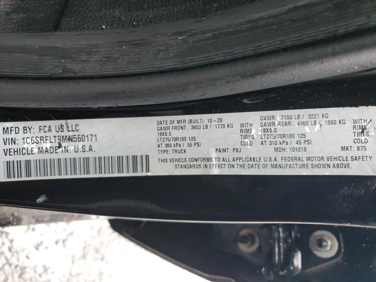 2021 Ram 1500 Rebel VIN: 1C6SRFLT9MN560171 Lot: 93269935