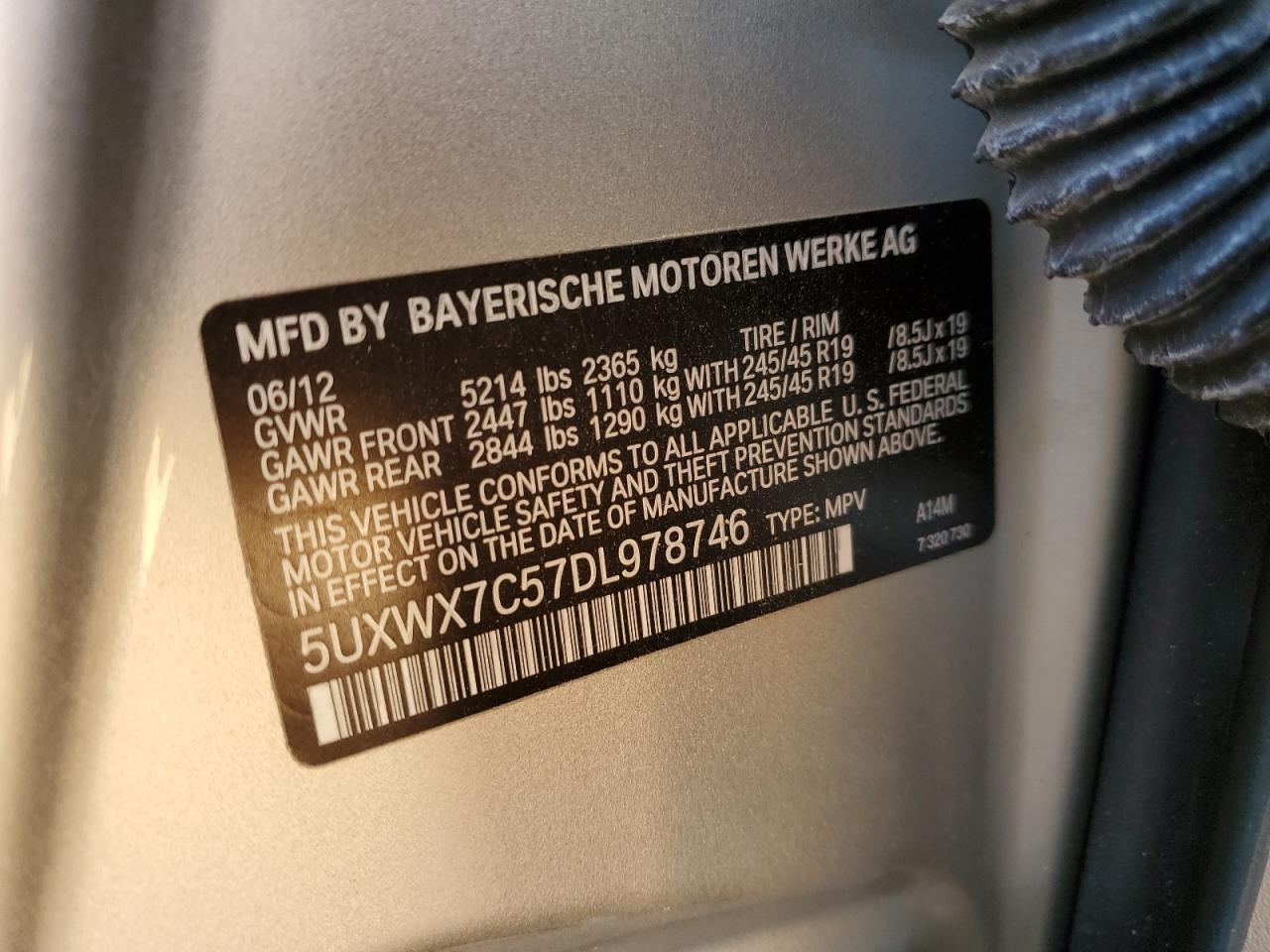 2013 BMW X3 xDrive35I VIN: 5UXWX7C57DL978746 Lot: 92986825