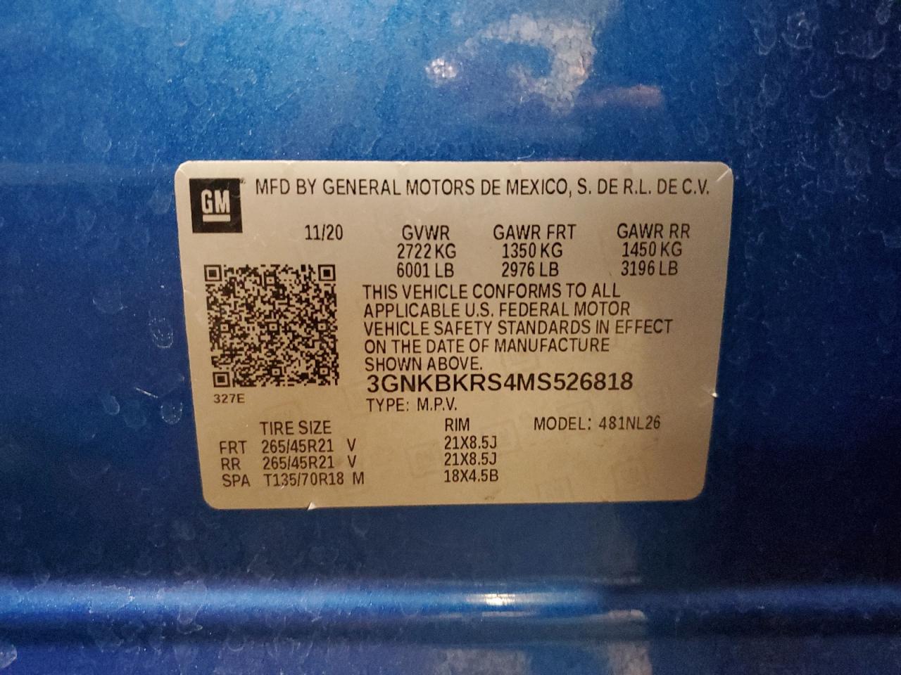 2021 Chevrolet Blazer Rs VIN: 3GNKBKRS4MS526818 Lot: 92346175