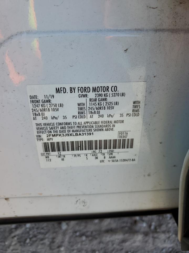 2020 Ford Edge Sel VIN: 2FMPK3J9XLBA31391 Lot: 92916375