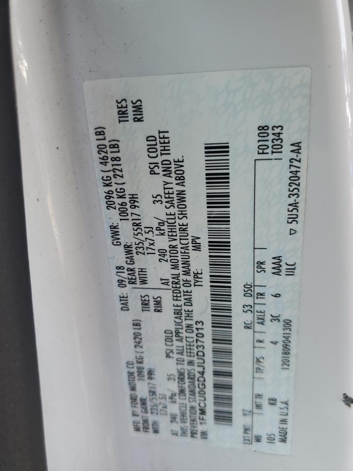 2018 Ford Escape Se VIN: 1FMCU0GD4JUD37013 Lot: 91362535