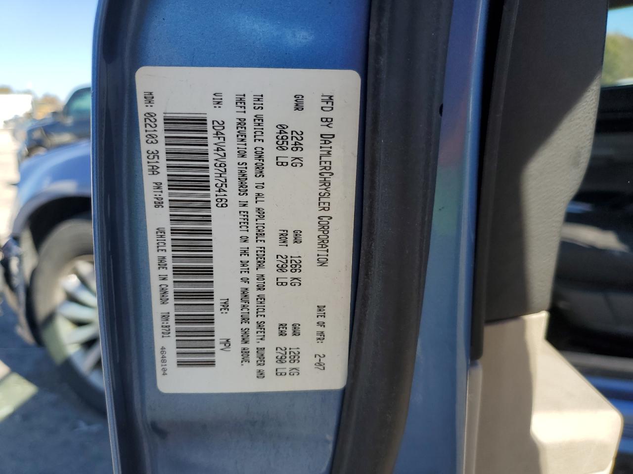 2007 Dodge Magnum Sxt VIN: 2D4FV47V97H754169 Lot: 91170415