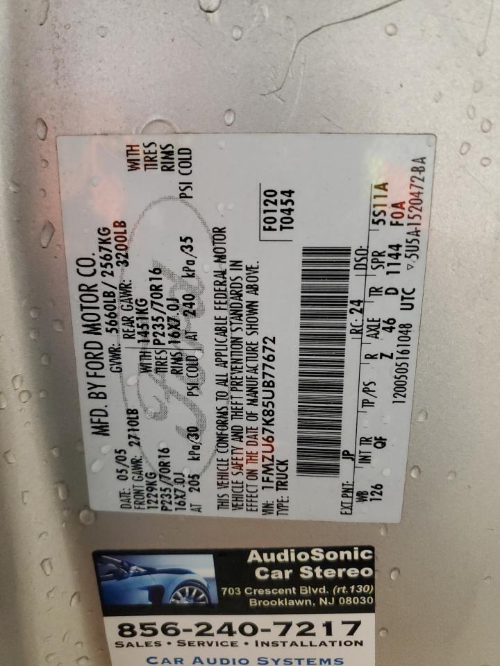 2005 Ford Explorer Sport Trac VIN: 1FMZU67K85UB77672 Lot: 92841735