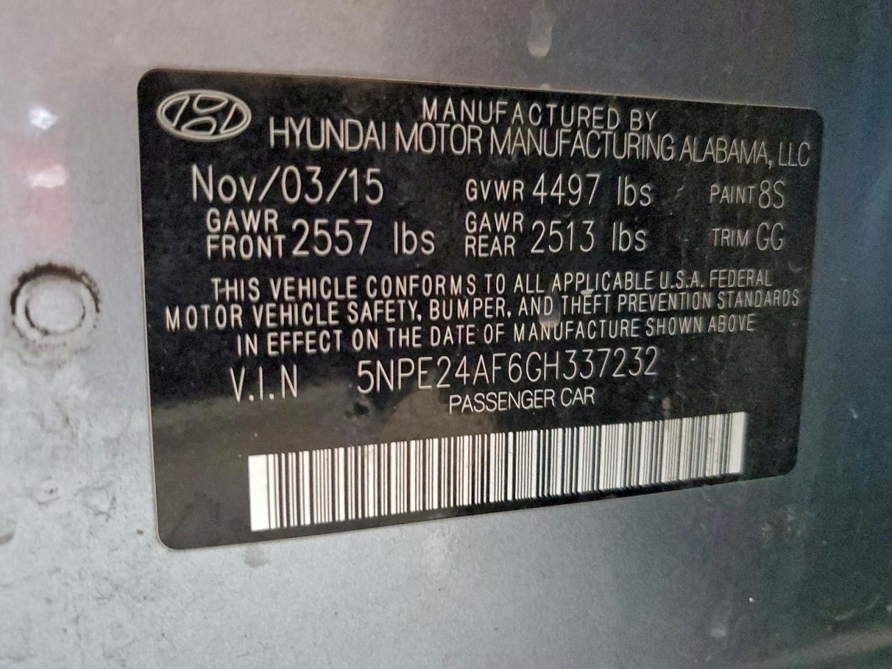 2016 Hyundai Sonata Se VIN: 5NPE24AF6GH337232 Lot: 94170365