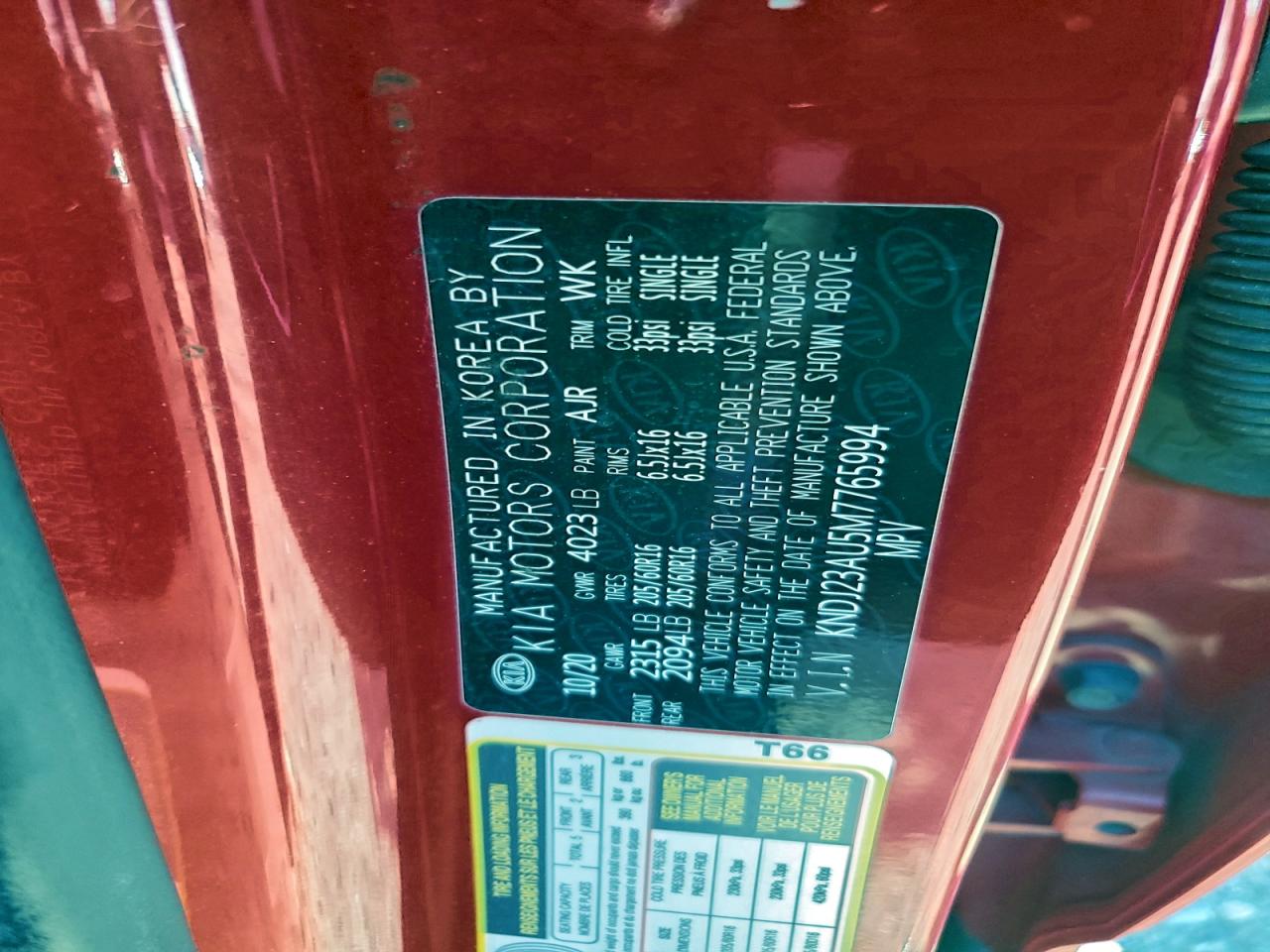 2021 Kia Soul Lx VIN: KNDJ23AU5M7765994 Lot: 93275855