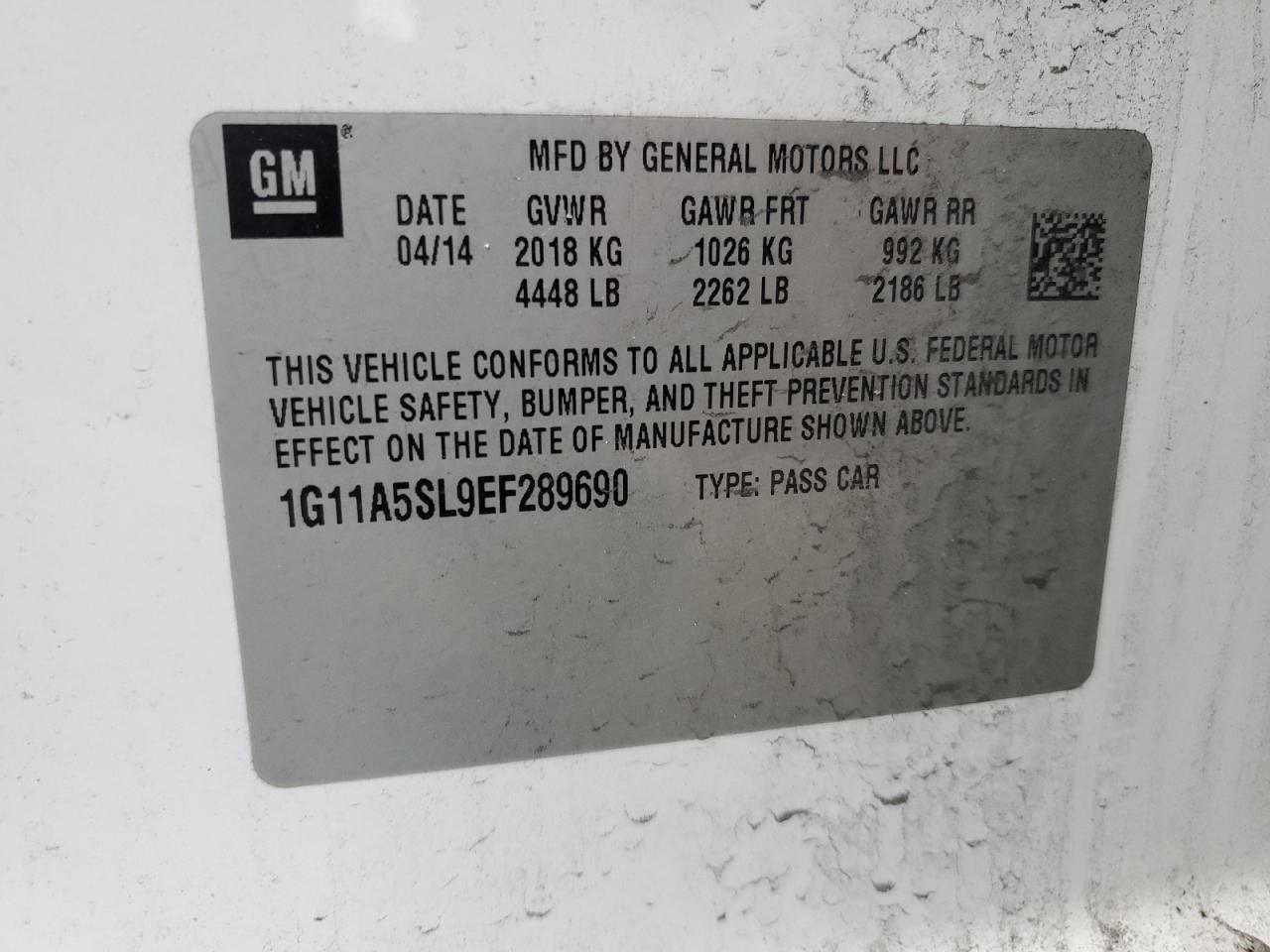 2014 Chevrolet Malibu Ls VIN: 1G11A5SL9EF289690 Lot: 93366335