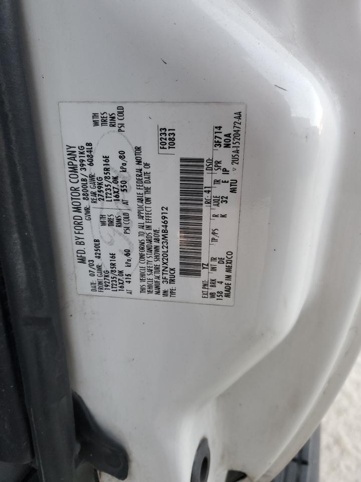 2003 Ford F250 Super Duty VIN: 3FTNX20L23MB46912 Lot: 93281225