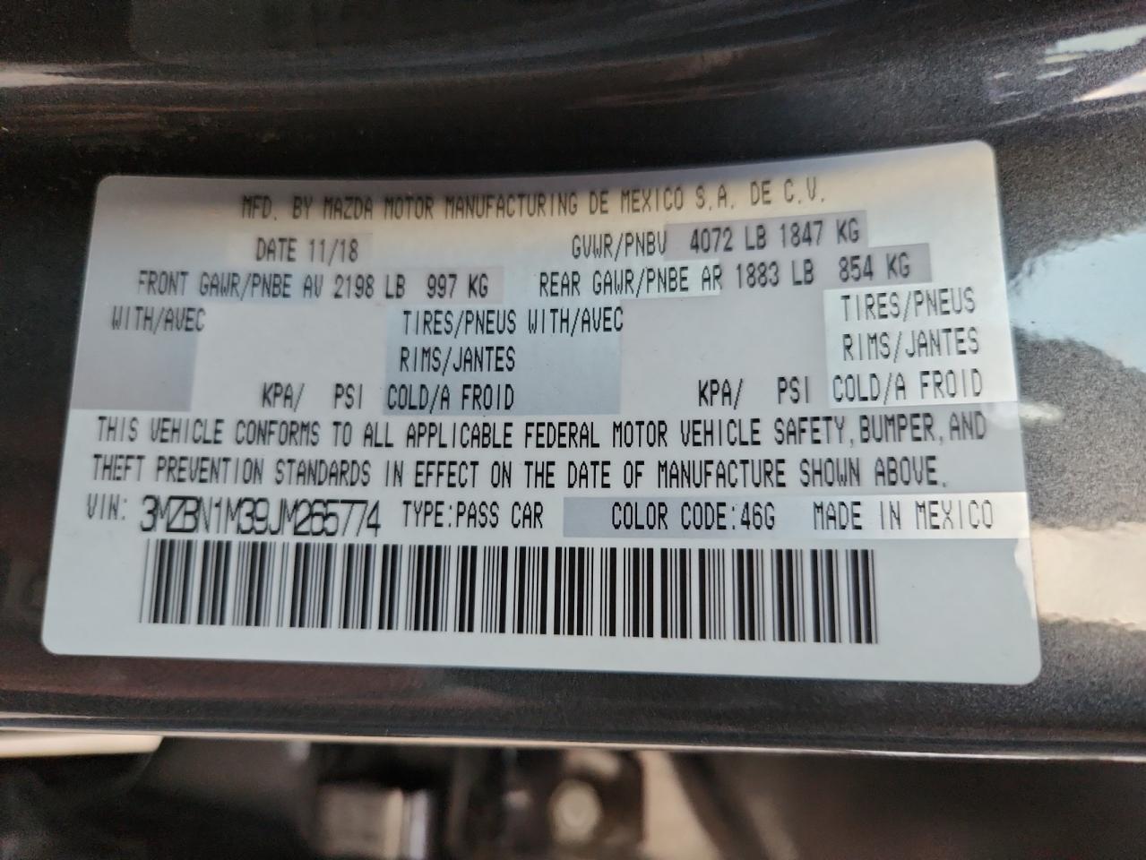 2018 Mazda 3 Grand Touring VIN: 3MZBN1M39JM265774 Lot: 91309895