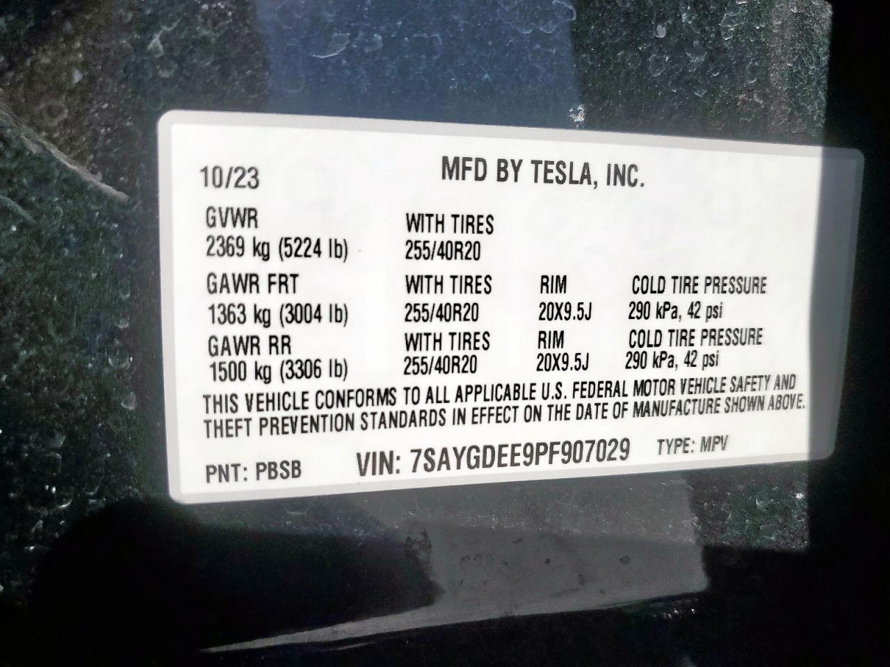 2023 Tesla Model Y VIN: 7SAYGDEE9PF907029 Lot: 91408225