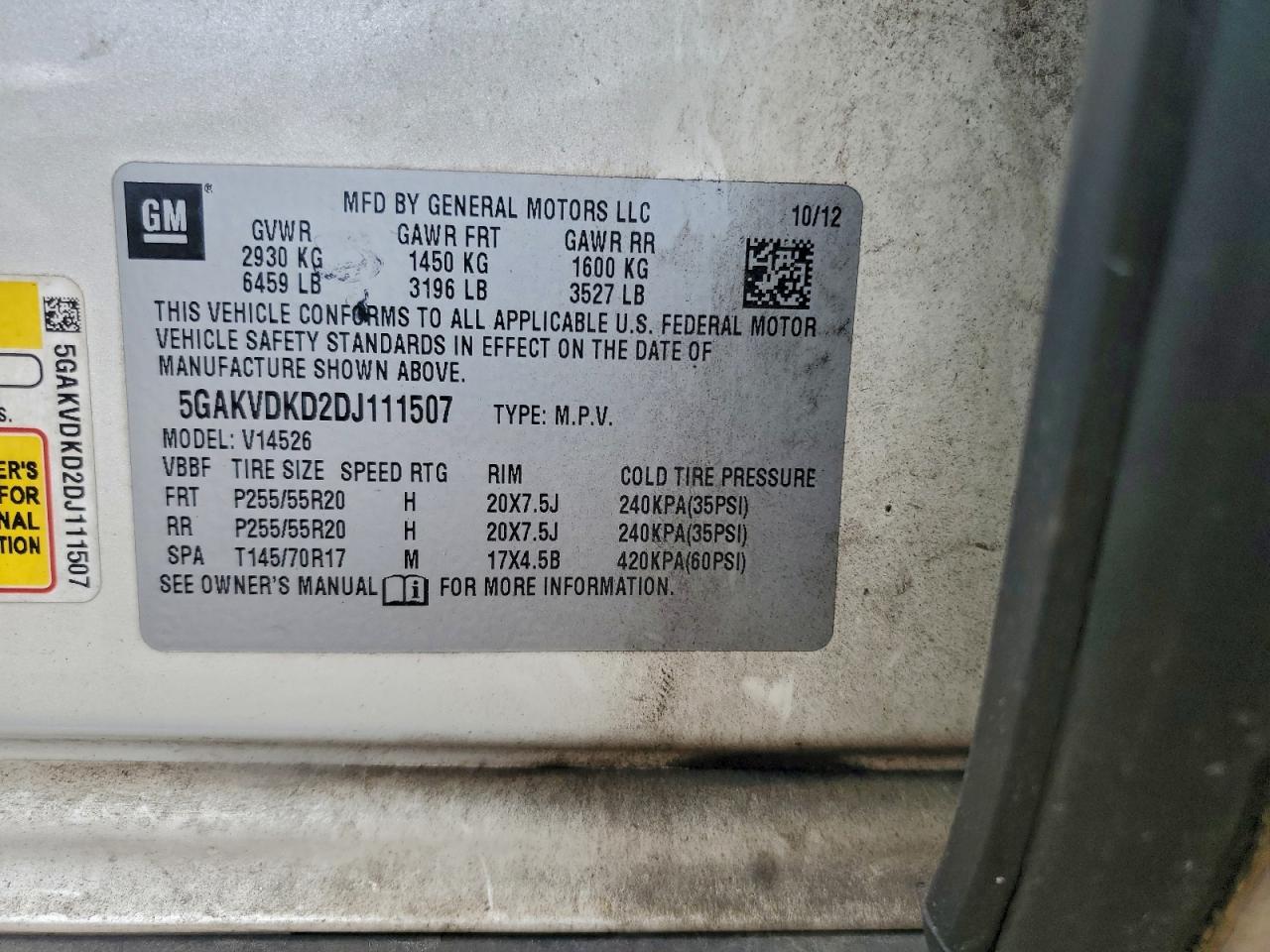 2013 Buick Enclave VIN: 5GAKVDKD2DJ111507 Lot: 94534205