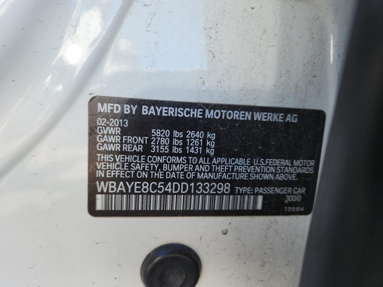 2013 BMW 750 Li VIN: WBAYE8C54DD133298 Lot: 91375865