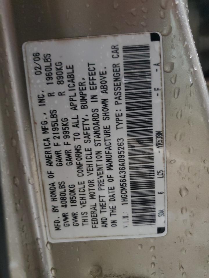 2006 Honda Accord Lx VIN: 1HGCM56436A095263 Lot: 92760765