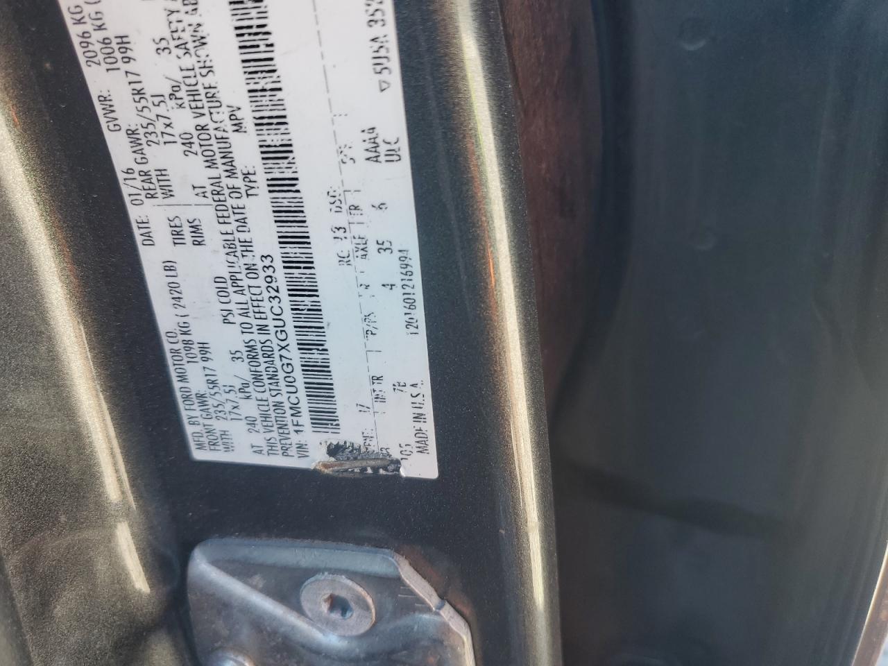 2016 Ford Escape Se VIN: 1FMCU0G7XGUC32933 Lot: 91146645