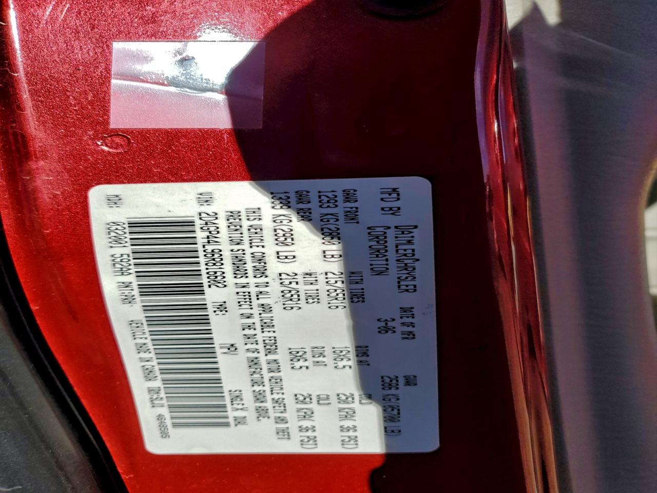 2006 Dodge Grand Caravan Sxt VIN: 2D4GP44L96R816602 Lot: 94222835