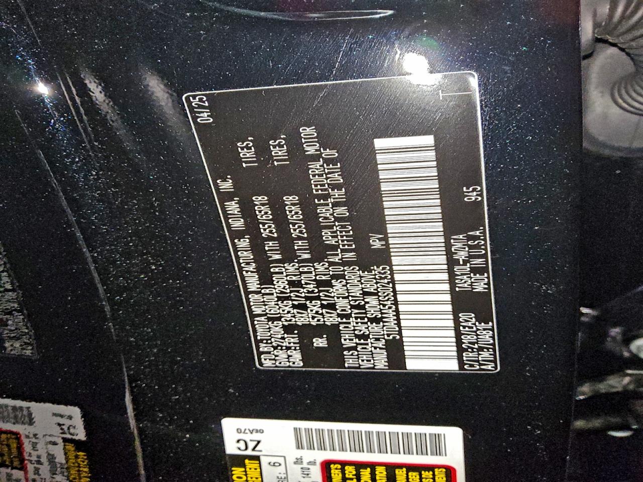 2025 Toyota Grand Highlander Le VIN: 5TDAAAA54SS024335 Lot: 94189535