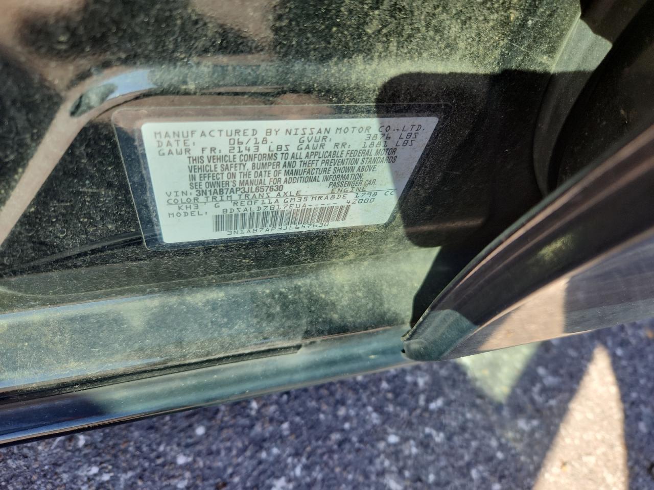 2018 Nissan Sentra S VIN: 3N1AB7AP3JL657630 Lot: 85432135