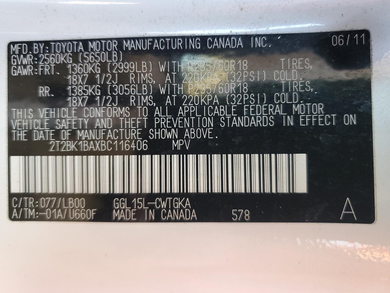 2011 Lexus Rx 350 VIN: 2T2BK1BAXBC116406 Lot: 92200445