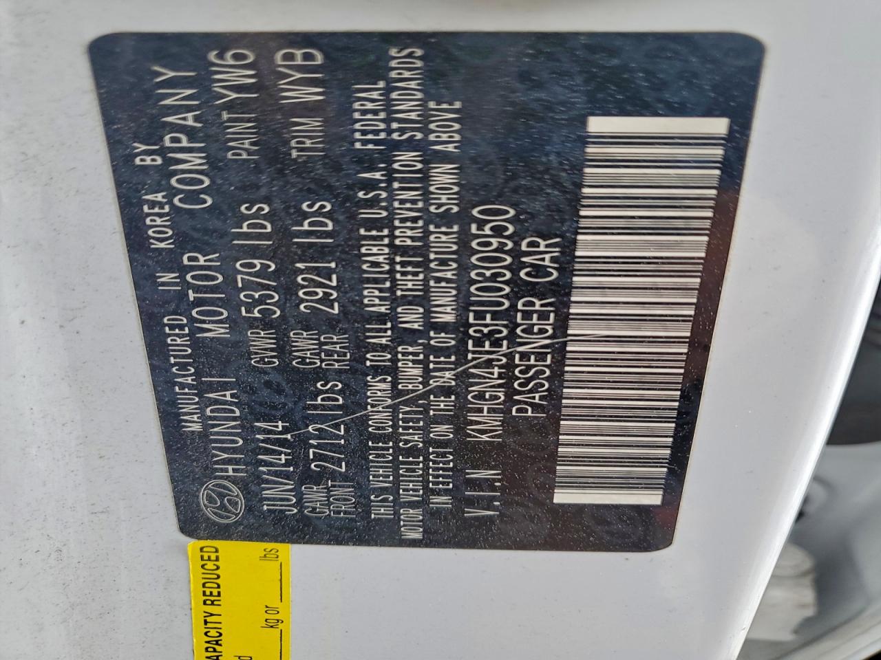 2015 Hyundai Genesis 3.8L VIN: KMHGN4JE3FU030950 Lot: 93894735