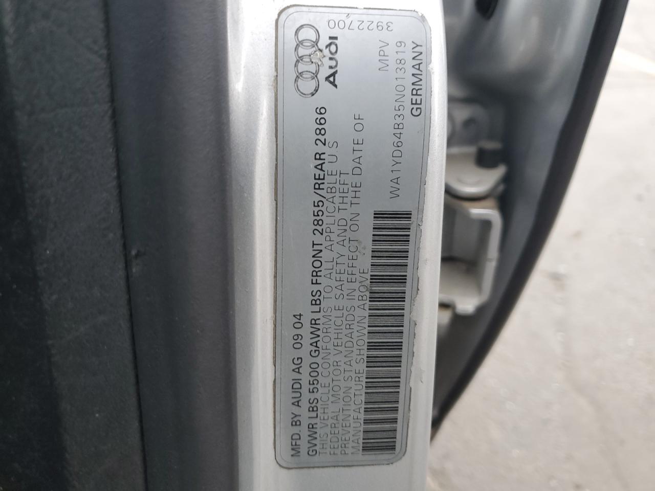 2005 Audi Allroad VIN: WA1YD64B35N013819 Lot: 91358205