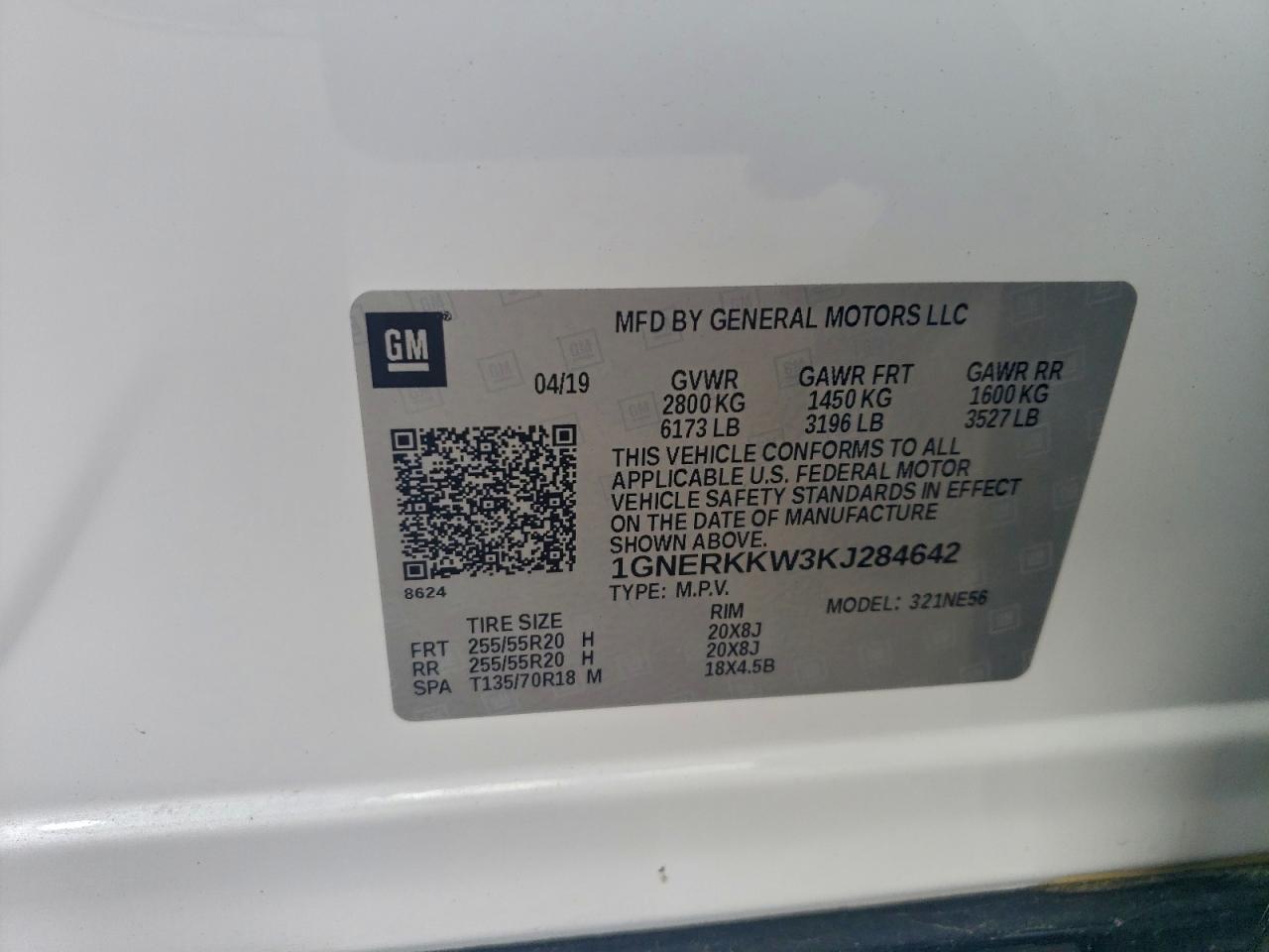 2019 Chevrolet Traverse Premier VIN: 1GNERKKW3KJ284642 Lot: 94301505