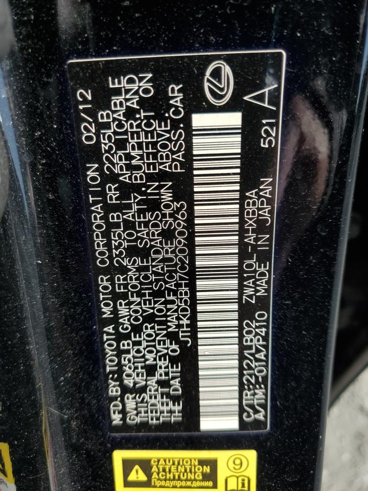 2012 Lexus Ct 200 VIN: JTHKD5BH7C2090963 Lot: 92071975