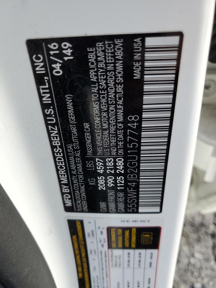 2016 Mercedes-Benz C 300 VIN: 55SWF4JB2GU157748 Lot: 91922805