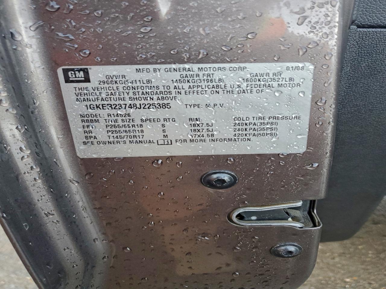 2008 GMC Acadia Slt-1 VIN: 1GKER23748J225385 Lot: 93770895