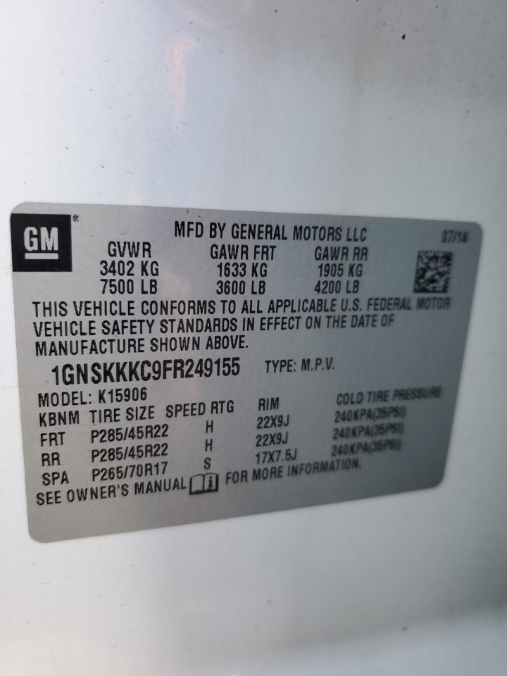 2015 Chevrolet Suburban K1500 Ltz VIN: 1GNSKKKC9FR249155 Lot: 91635625