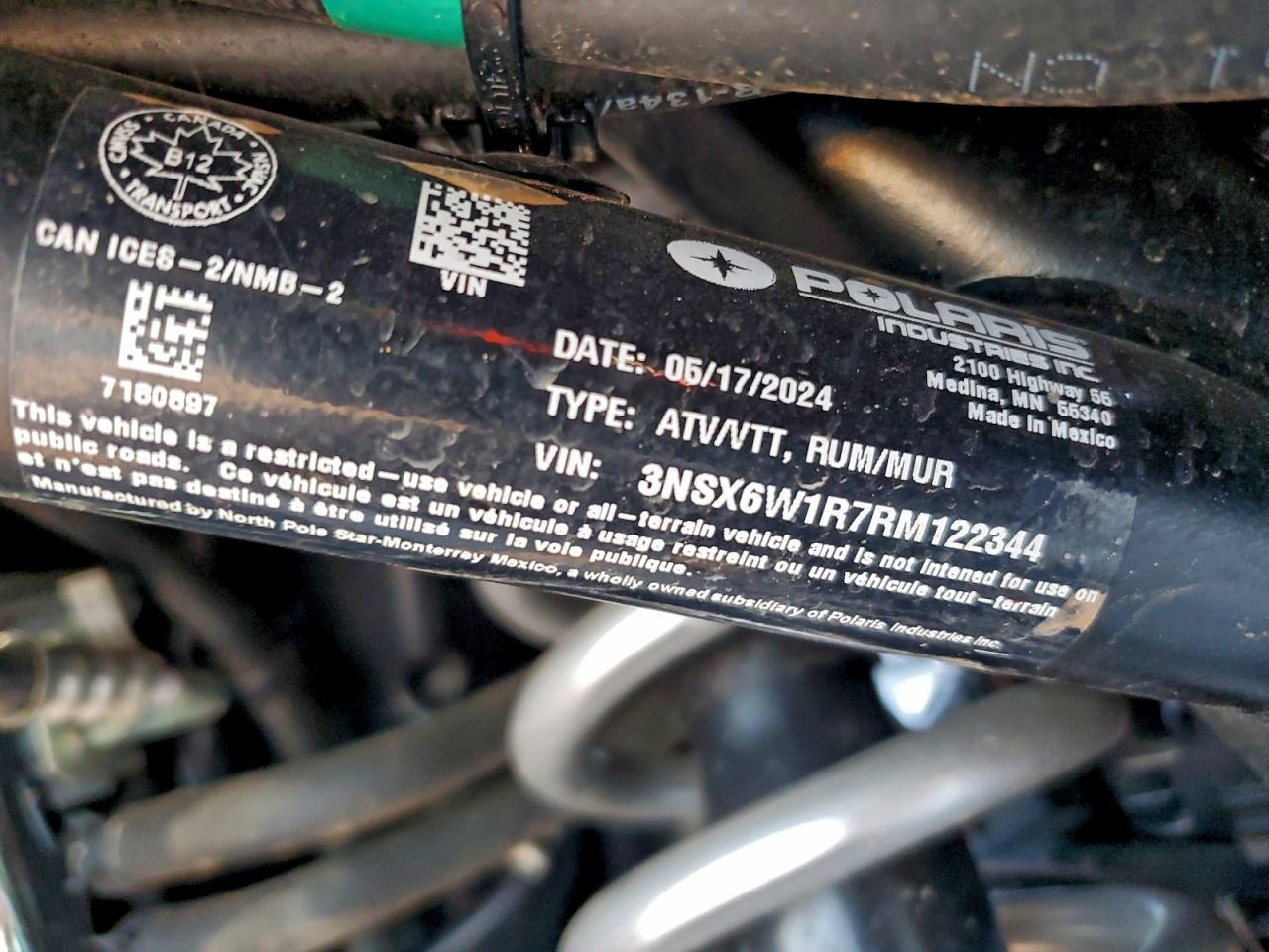 2024 Polaris Ranger Crew Xd 1500 Northstar Edition Ultimate VIN: 3NSX6W1R7RM122344 Lot: 93206625