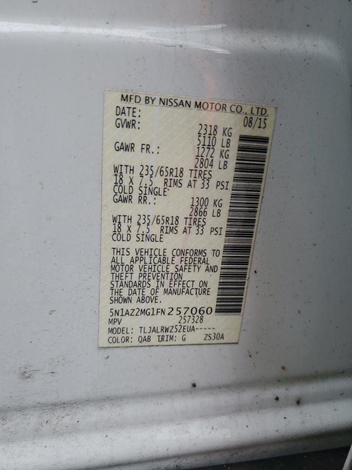 2015 Nissan Murano S VIN: 5N1AZ2MG1FN257060 Lot: 91701385