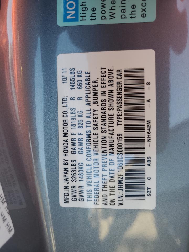 2012 Honda Cr-Z Ex VIN: JHMZF1D60CS000159 Lot: 91727015