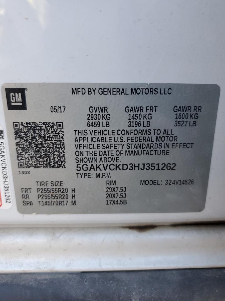 2017 Buick Enclave VIN: 5GAKVCKD3HJ351262 Lot: 92049365