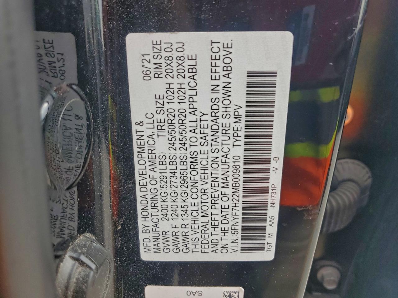 2021 Honda Passport Sport VIN: 5FNYF7H22MB009810 Lot: 93413935