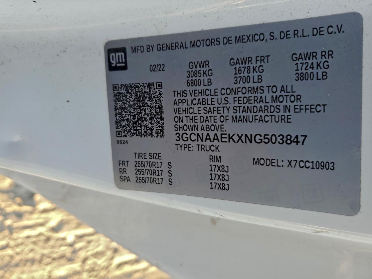 2022 Chevrolet Silverado C1500 VIN: 3GCNAAEKXNG503847 Lot: 92743155