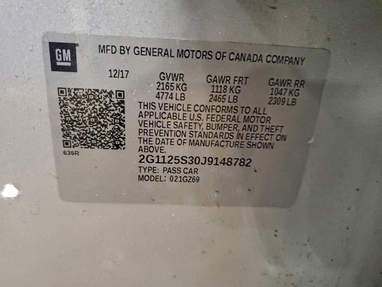 2018 Chevrolet Impala Premier VIN: 2G1125S30J9148782 Lot: 94651775