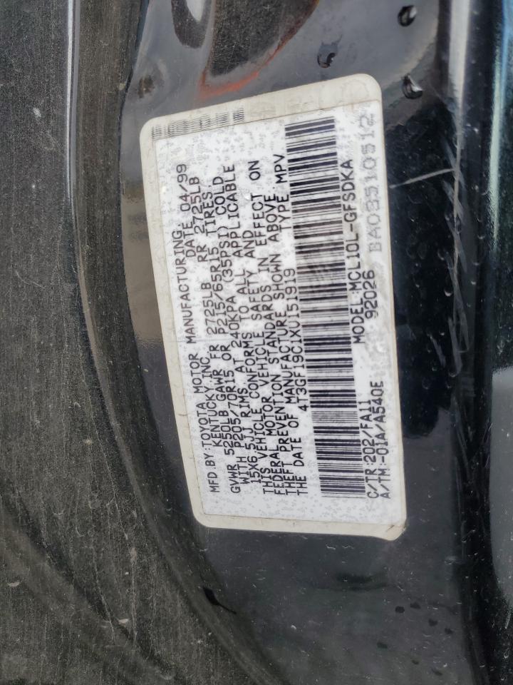 1999 Toyota Sienna Ce VIN: 4T3GF19C1XU151919 Lot: 93457615