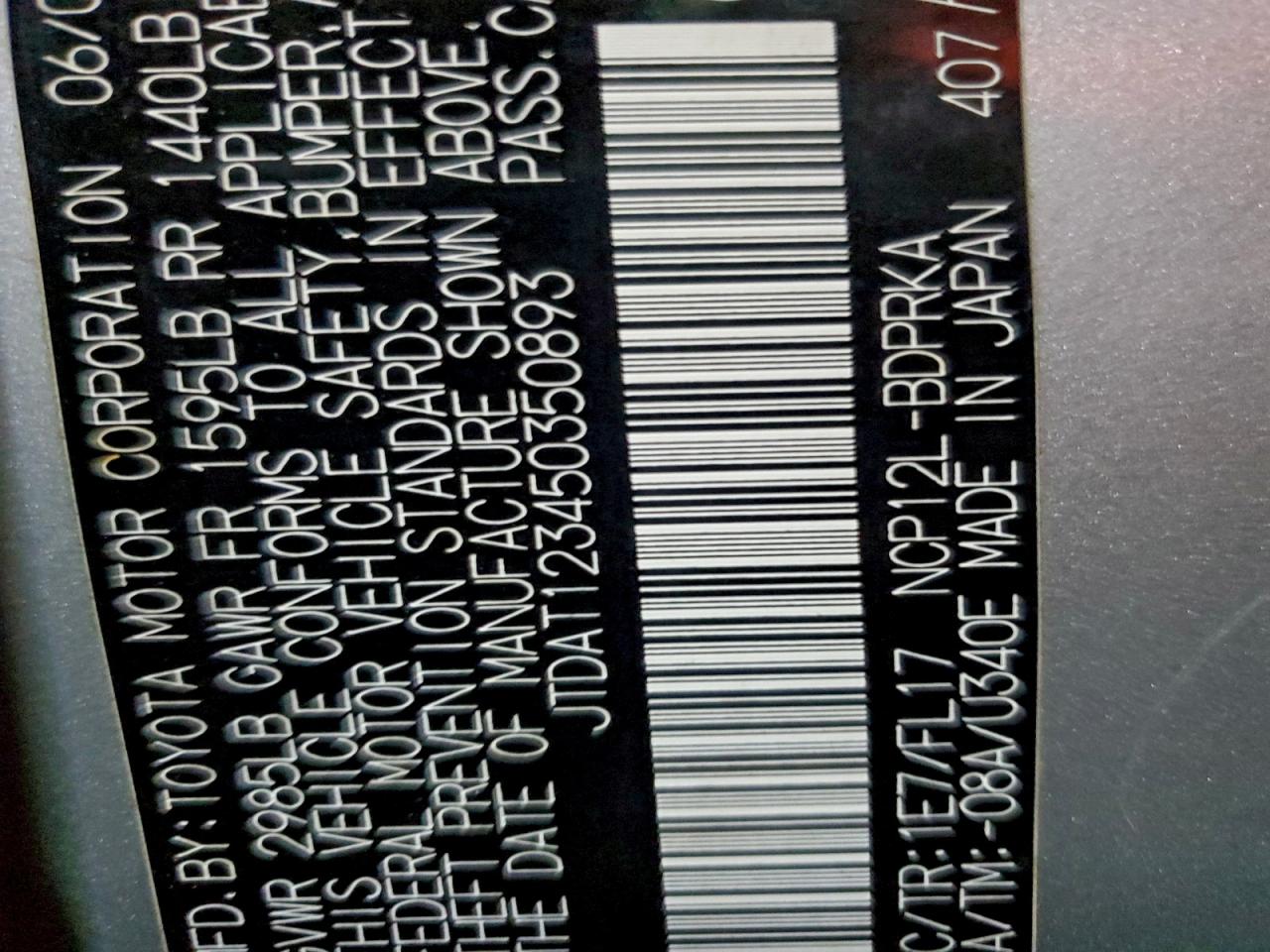 2005 Toyota Echo VIN: 350893 Lot: 94421785