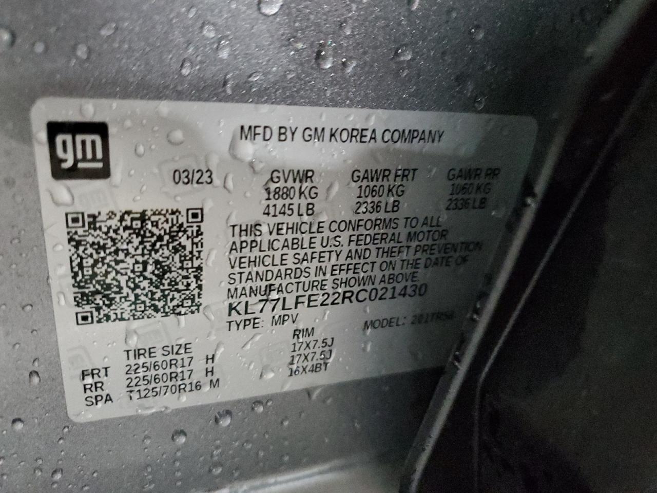 2024 Chevrolet Trax Ls VIN: KL77LFE22RC021430 Lot: 92804735