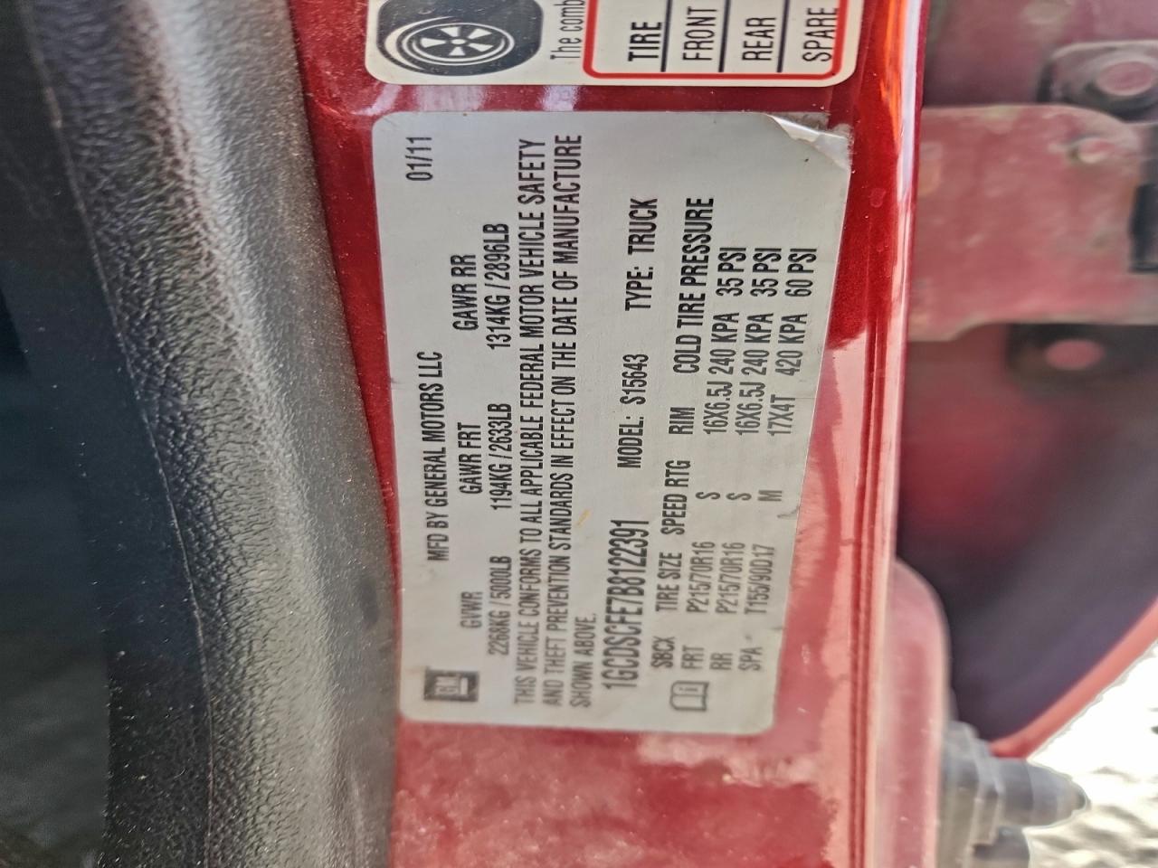 2011 Chevrolet Colorado Lt VIN: 1GCDSCFE7B8122391 Lot: 93044255