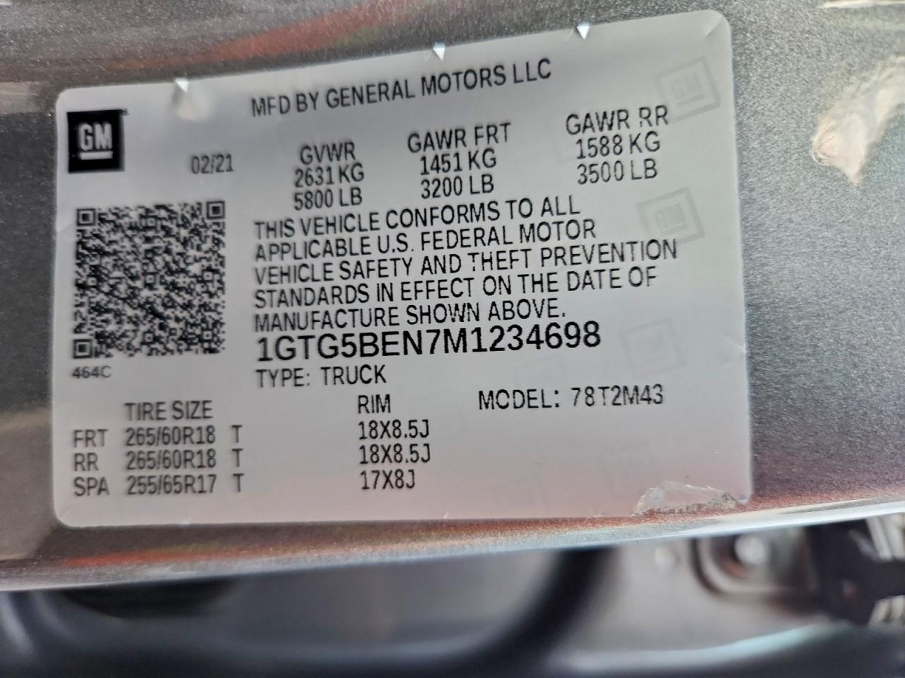 2021 GMC Canyon Elevation VIN: 1GTG5BEN7M1234698 Lot: 94409455